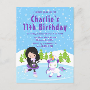 Winter Ice Skating Birthday Black Hair Girl Postca Postcard