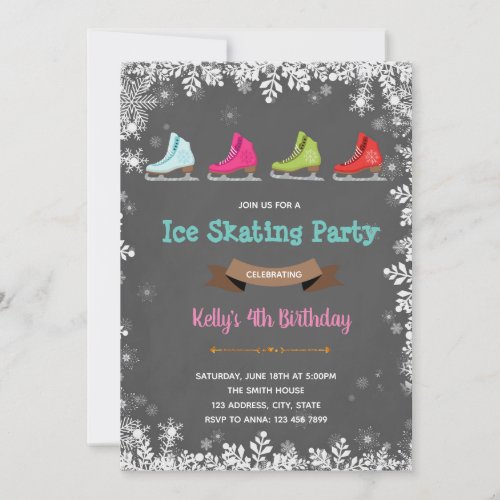 Winter ice Skating birthday party invitation