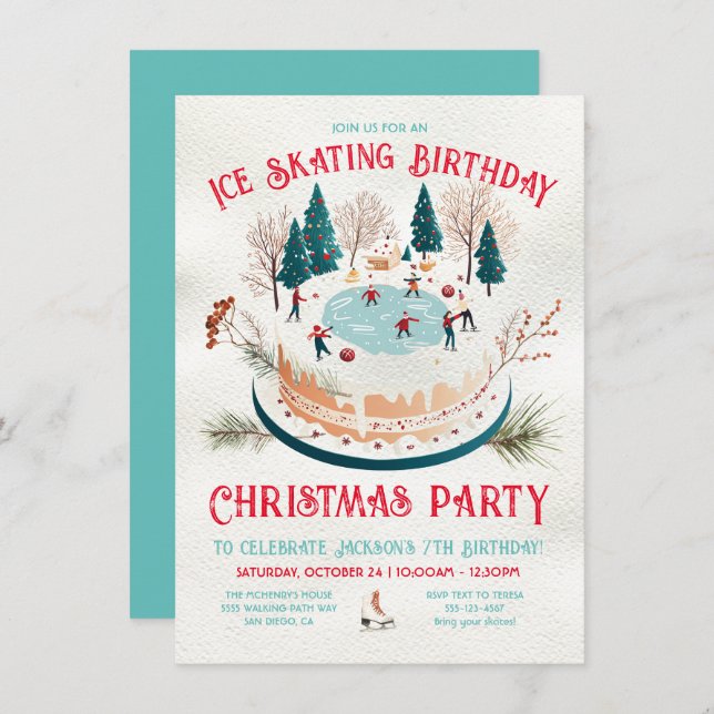 Winter Ice Skating Birthday Party Invitation (Front/Back)