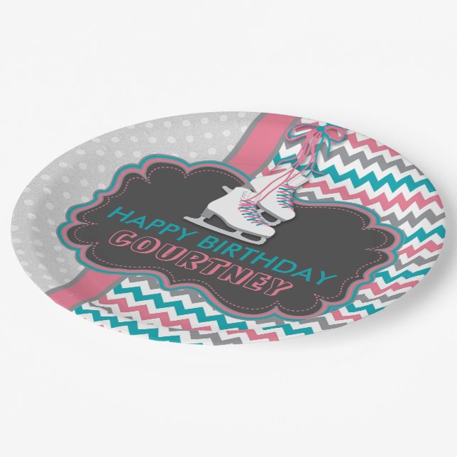 Winter Ice Skating Birthday Party Personalized Paper Plates (Angled)
