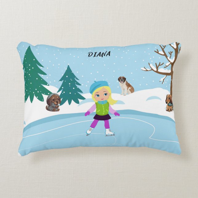 Winter Ice Skating Scene personalized  Accent Pillow (Front)