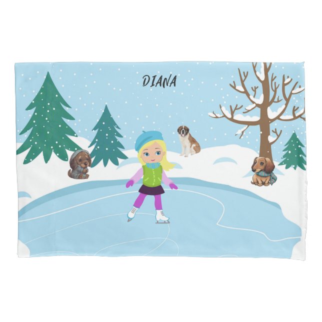 Winter Ice Skating Scene personalized Pillow Case (Front)