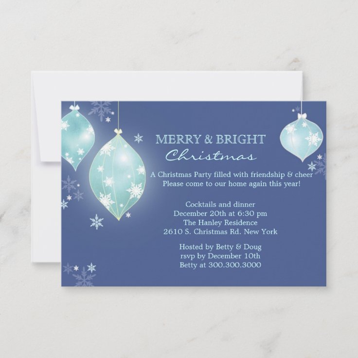 Winter Icy Blue Balls Christmas Party Invitation | Zazzle