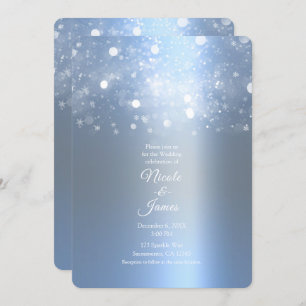 Winter Icy Blue Silver Sparkling Lights Wedding Invitation