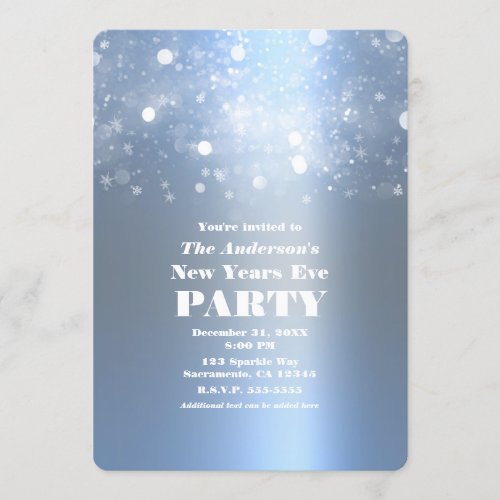 Winter Icy Blue Silver Sparkling New Years Eve Invitation