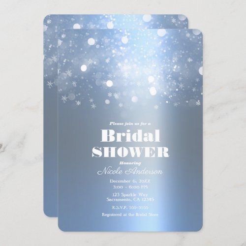 Winter Icy Blue Sparkling Lights Bridal Shower Invitation