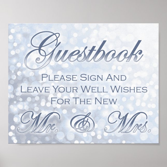 Winter Icy Blue Wedding Guestbook Sign (Front)