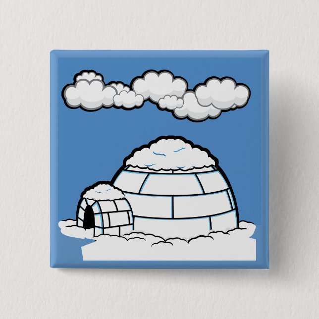Winter IGLOO SNOW BLUE SKY WHITE CLOUDS CARTOON Pinback Button (Front)