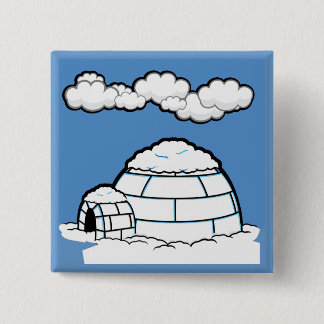 Winter IGLOO SNOW BLUE SKY WHITE CLOUDS CARTOON Pinback Button