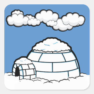 Winter IGLOO SNOW BLUE SKY WHITE CLOUDS CARTOON Square Sticker