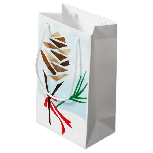 Winter Illustrated Pine Cone Snowy Christmas Small Gift Bag