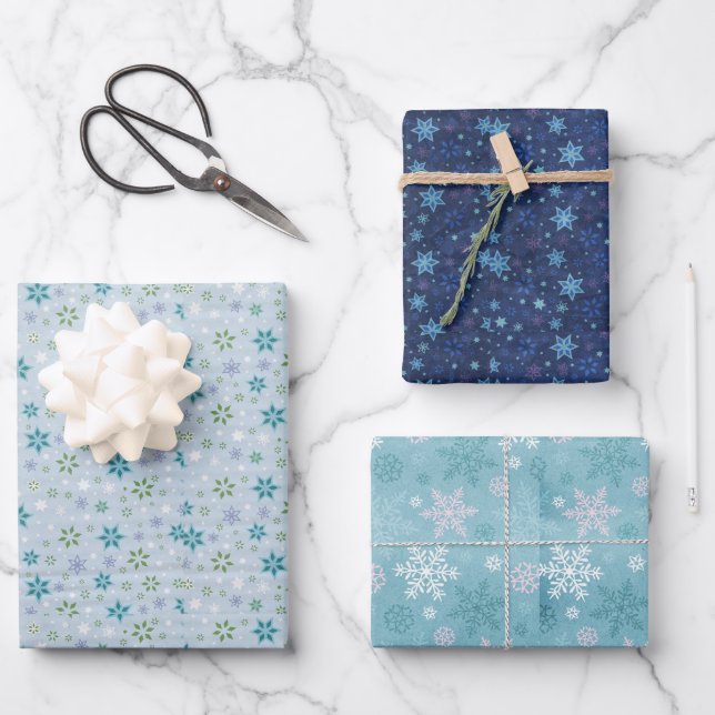 Winter in Blue's snowflake flowers Wrapping Paper Sheets (Front)