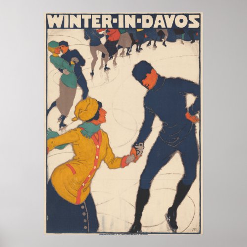 Winter in Davos Vintage Switzerland Skiing Poster