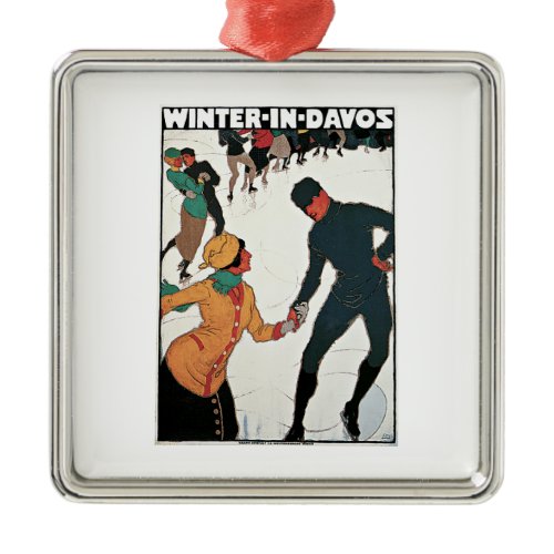 Winter in Davos Vintage Travel Poster Metal Ornament