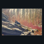 Winter in Forest Wood Wall Art<br><div class="desc">The image shows a snowy forest scene with a large, fallen tree trunk in the foreground. The trunk is dark and covered with patches of snow and some green moss. Behind the trunk, there's a dense forest with tall sequoia trees covered in snow, and some pinkish bushes. The ground is...</div>