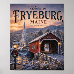 Winter in Fryeburg Maine Vintage Holiday Poster