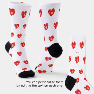 Winter in love - Red Hearts - Editable Text Socks