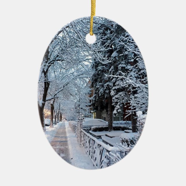 Winter in Montreal Ceramic Ornament (Front)