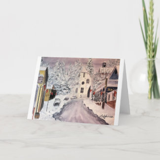 WINTER IN NEVADA CITY CA, WATERCOLOUR, CARD