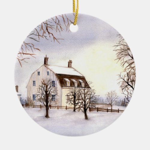 Winter in New England by Farida Greenfield Ceramic Ornament