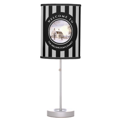 Winter in New England Christmas Black Gray Circle Table Lamp
