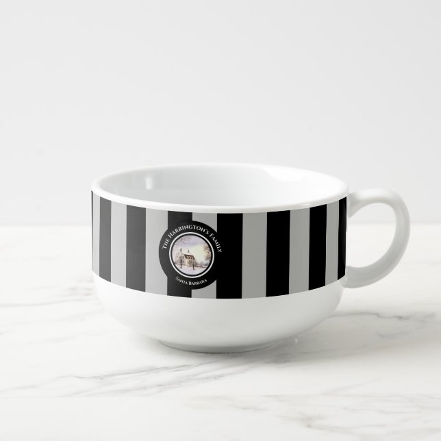 Winter in New England Christmas Black Gray Soup Mug (Left)