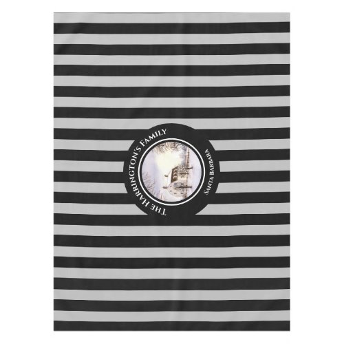 Winter in New England Christmas Black Gray Stripes Tablecloth