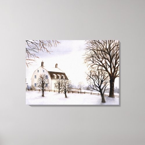 Winter in New England Watercolor Painting Canvas Print