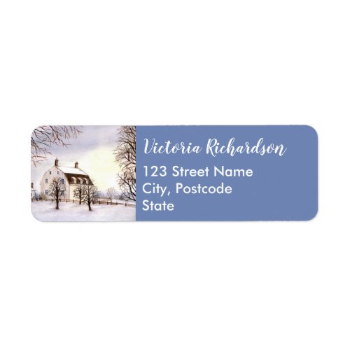 Winter in New England Watercolor Painting Label