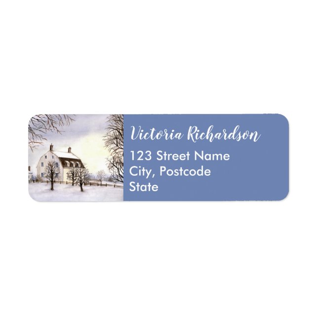 Winter in New England Watercolor Painting Label (Front)