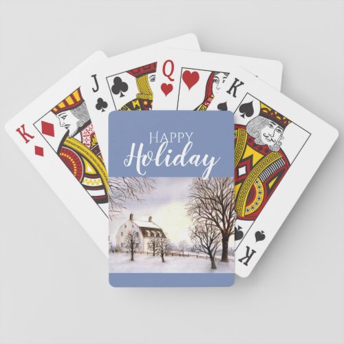Winter in New England Watercolor Painting Poker Cards