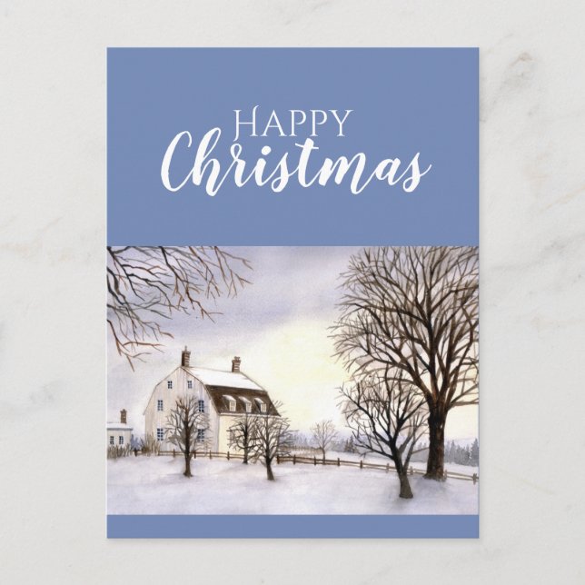 Winter in New England Watercolor Painting Postcard (Front)