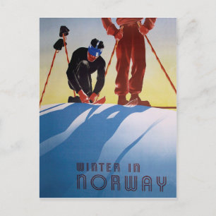 Winter in Norway, ski sport Postcard