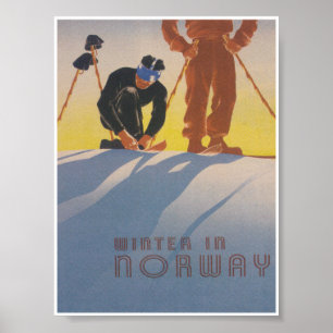 Winter in Norway Vintage Ski Travel Poster