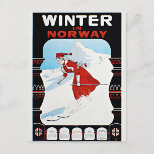 Winter in Norway Vintage Skiing Postcard