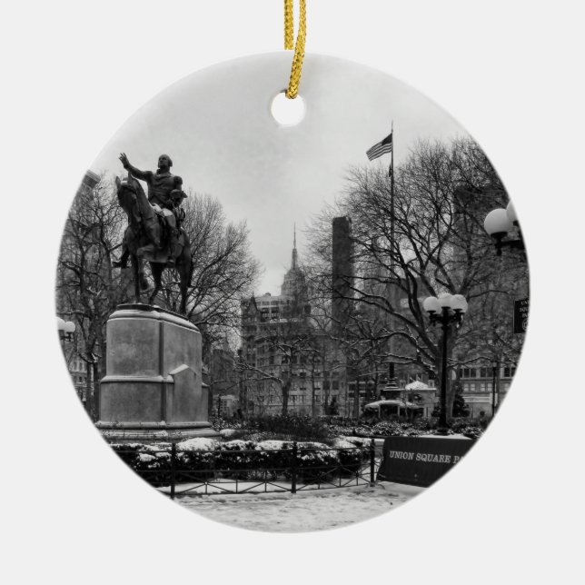 Winter in NYC's Union Square 001 Black White Ceramic Ornament (Front)