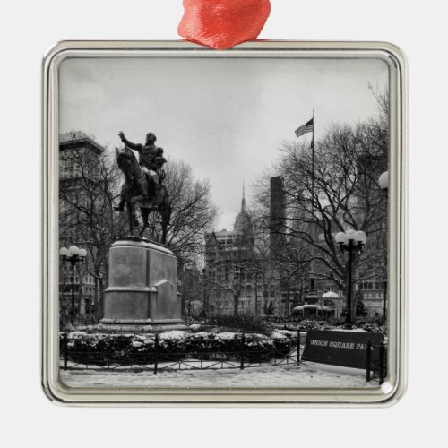 Winter in NYCs Union Square 001 Black White Metal Ornament