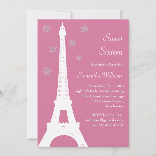 Winter in Paris Birthday Invite pink