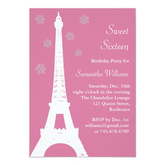 Winter in Paris Birthday Invite pink