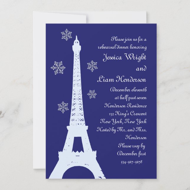 Winter in Paris Rehearsal Dinner Invitation indigo (Front)