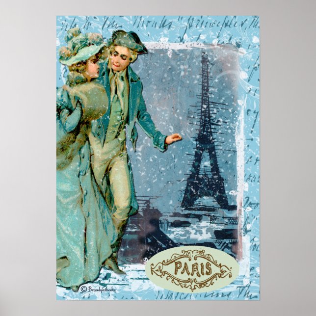 Winter in Paris Romantic Vintage Style Print (Front)
