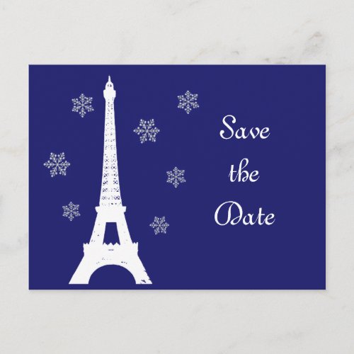 Winter in Paris Save the Date Postcard indigo