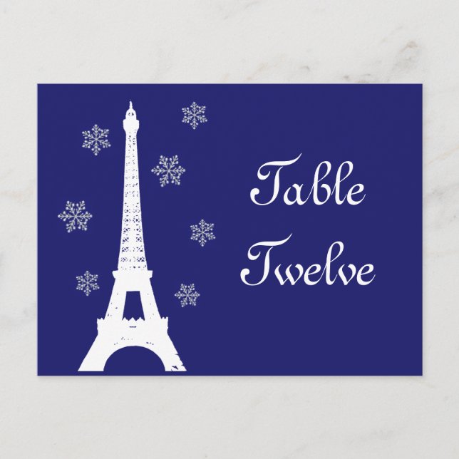 Winter in Paris Table Number Postcard indigo (Front)