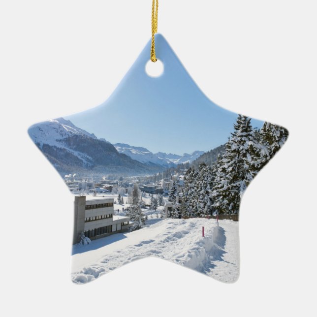 Winter in St. Moritz Ceramic Ornament (Front)