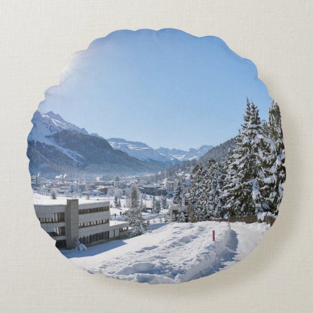 Winter in St. Moritz Round Pillow (Front)