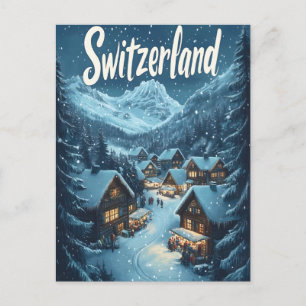 Winter in Switzerland: Mountain Village Scene Holiday Postcard