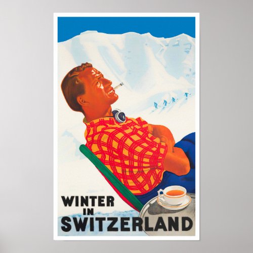 Winter in Switzerland vintage travel Poster