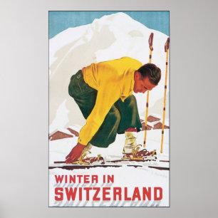 Winter in Switzerland Vintage Travel Poster