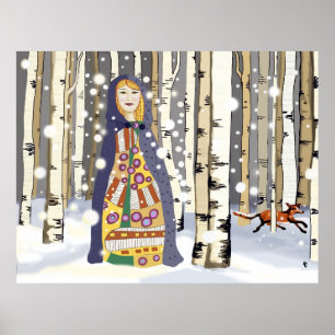 Winter in the Birch woods Poster