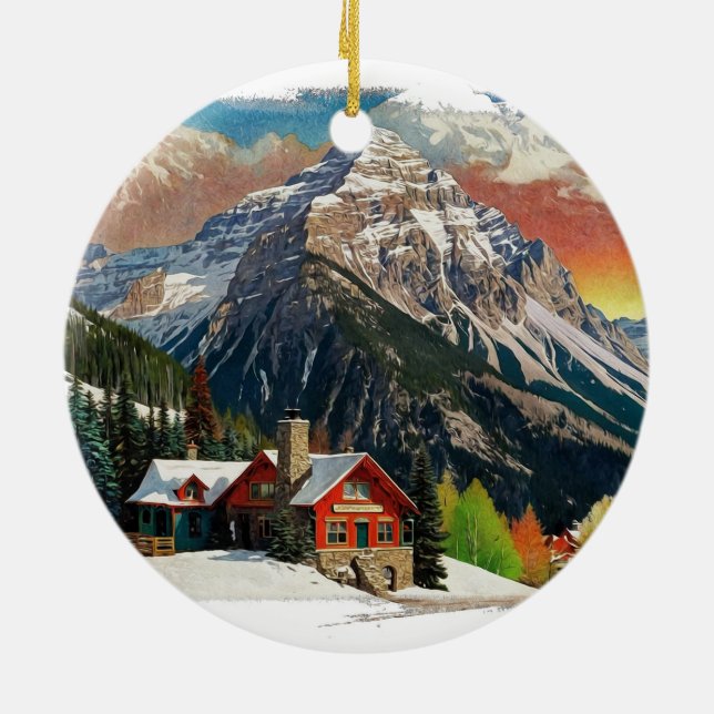 Winter in the Canadian Rocky Mountains Ceramic Ornament (Back)